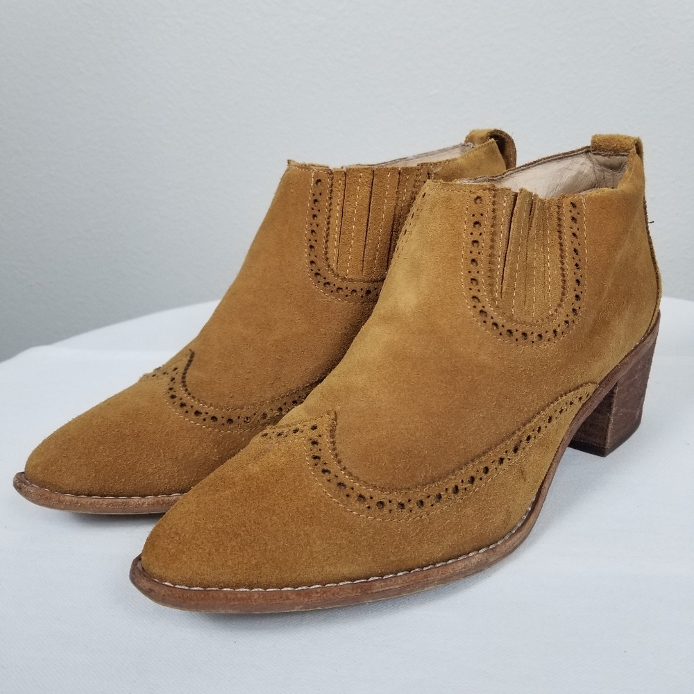 Madewell Bohemian Western Grayson Brogue Chelsea Brown Suede Boots Size 9.5